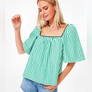 NWT Tuckernuck Celia Green Stripe Pomander Place Top, Size XS